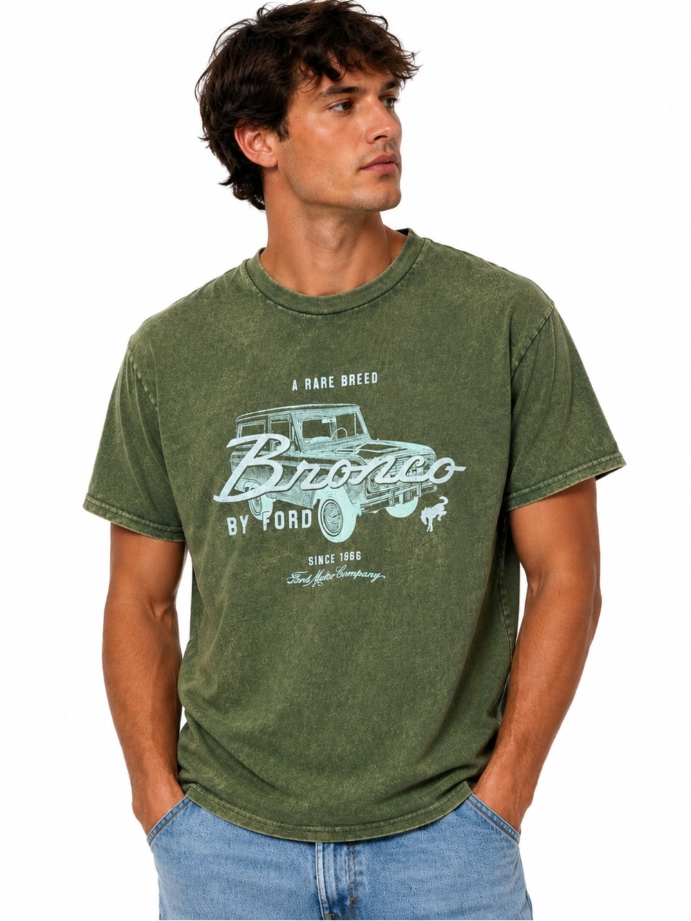 NEW Ford Bronco Cotton Graphic T Shirt Green Vintage Retro Size L
